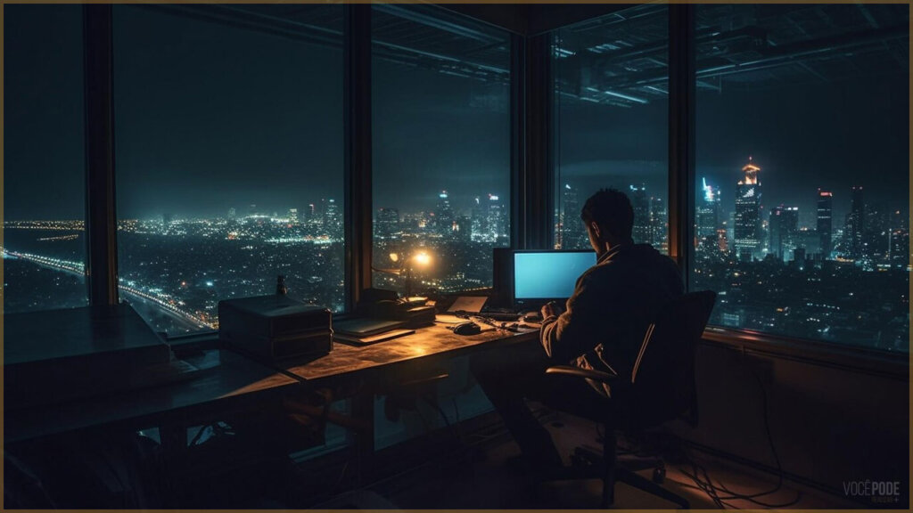 Homem trabalhando em um computador